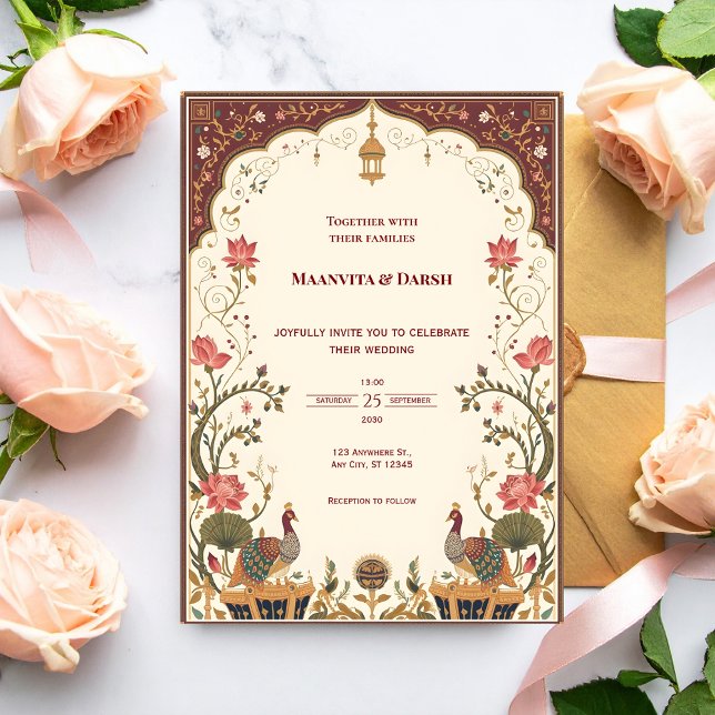 Pichwai Indian Lotus Peacock Wedding Invitation (Creator Uploaded)