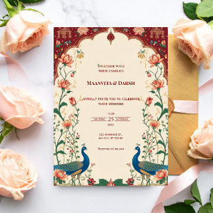 Pichwai Indian Peacock Wedding Invitation