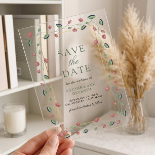 Pichwai Lotus Vine Indian Wedding Save the Date Acrylic Invitations