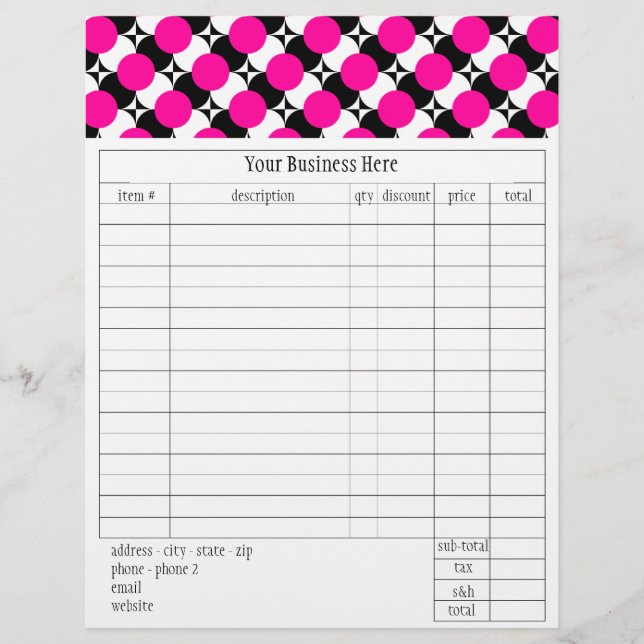 PICK-A-COLOR Funky Dots Order Form (Front)