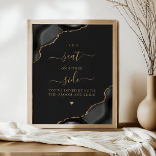 Pick a Seat Black Agate Gold Dark Wedding Poster
