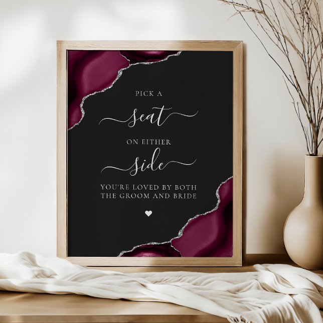 Pick a Seat Burgundy Agate Silver Dark Wedding Poster (Creator Uploaded)