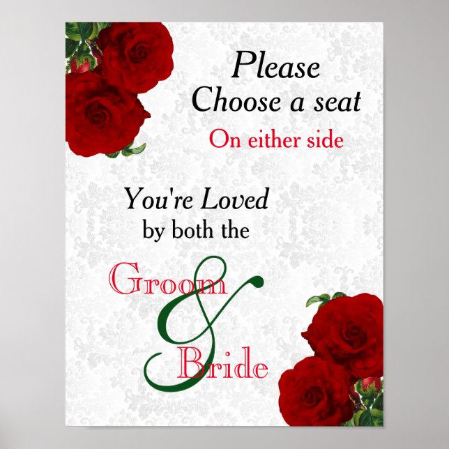 Pick a Seat - Deep Red Rose Wedding Poster (Front)