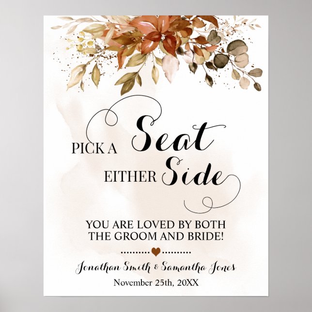 Pick a Seat Either Side Ceremony Fall Eucalyptus Poster (Front)