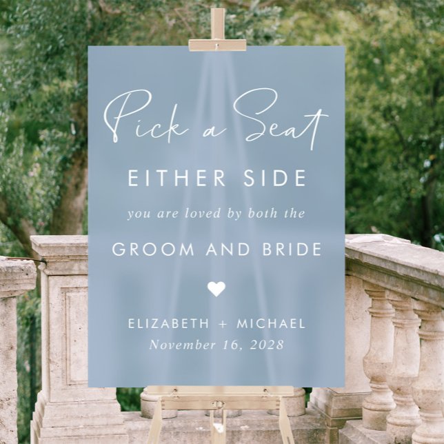Pick A Seat Either Side Dusty Blue Wedding Seating Acrylic Sign (Creator Uploaded)