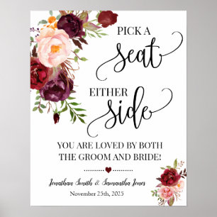 Pick a seat either side wedding ceremony marsala poster