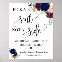 Pick a seat not a side wedding ceremony navy sign