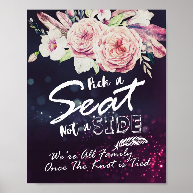 Pick A Seat Not A Side Wedding Floral Purple Light Poster (Front)