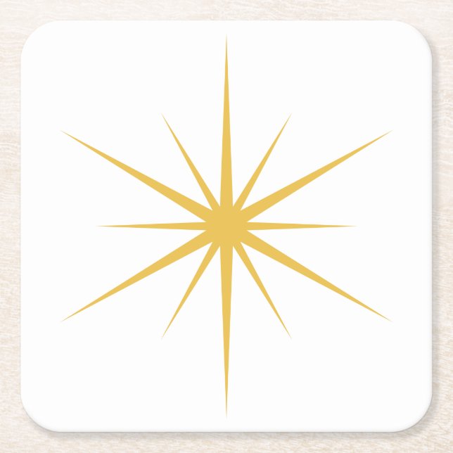 Pick Any Colour Mid Century Modern Atomic Starburs Square Paper Coaster (Front)