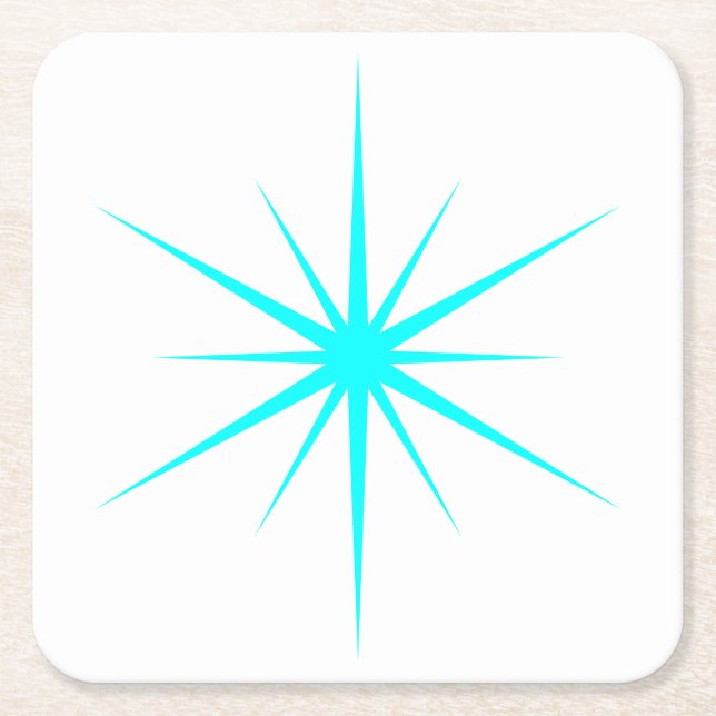 Pick Any Colour Mid Century Modern Atomic Starburs Square Paper Coaster (Front)