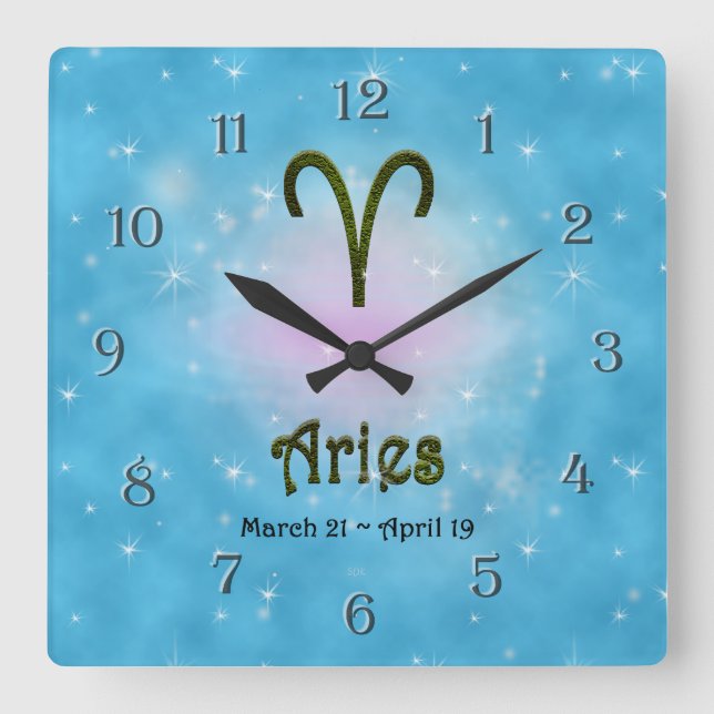 Pick Colour Aries Zodiac Astrological Sign Square Wall Clock (Front)