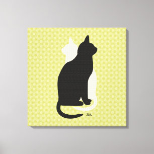Pick Colour Black White Cat Duo Yin Yang Style Canvas Print