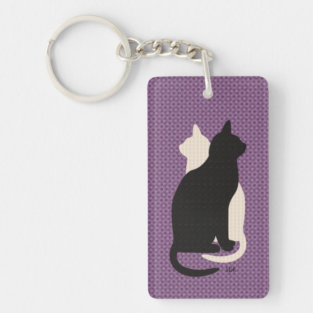 Pick Colour Black White Cat Duo Yin Yang Style Keychain (Front)