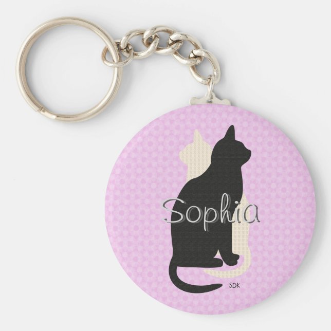 Pick Colour Black White Cat Duo Yin Yang Style Keychain (Front)