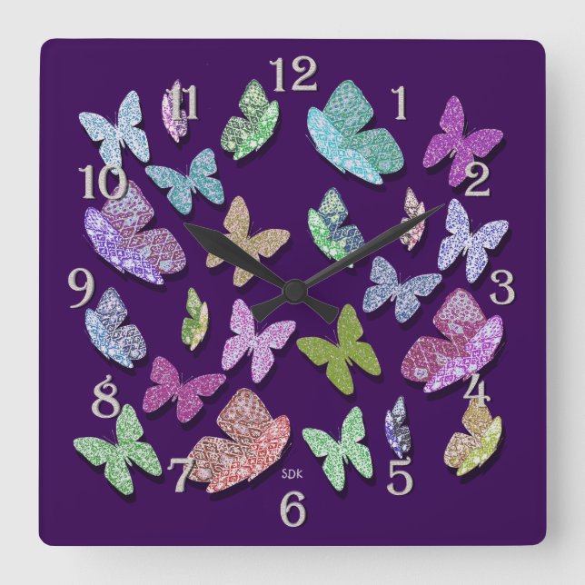 Pick Colour Butterflies Surreal & Fluttering Square Wall Clock (Front)