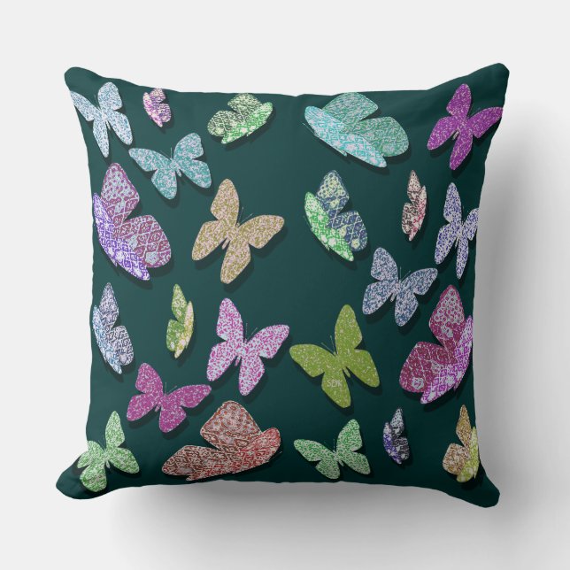 Pick Colour Butterflies Surreal & Fluttering Throw Pillow (Front)