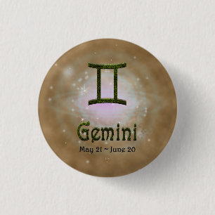 Pick Colour Gemini Zodiac Astrological Sign 1 Inch Round Button