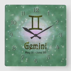 Pick Colour Gemini Zodiac Astrological Sign Square Wall Clock