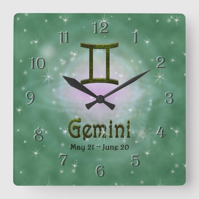 Pick Colour Gemini Zodiac Astrological Sign Square Wall Clock (Front)