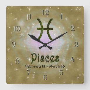 Pick Colour Pisces Zodiac Astrological Sign Square Wall Clock