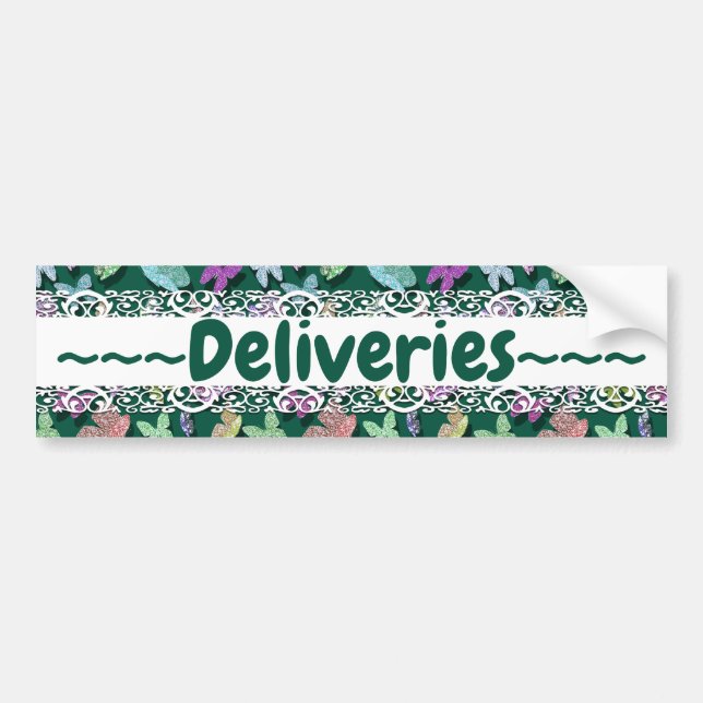 Pick Colour: Pretty Delivery Instructions Butterfl Bumper Sticker (Front)