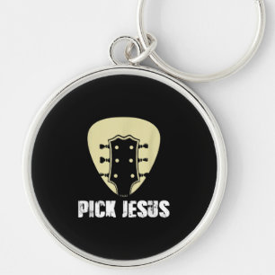 Pick Jesus Religious Musician Gift Idea Guitar Keychain
