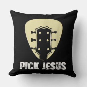 Pick Jesus Religious Musician Gift Idea Guitar Throw Pillow