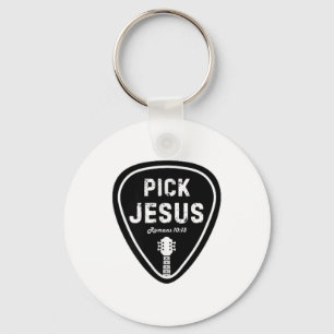 Pick Jesus T Shirt Romans 10_13 Christian Guitar L Keychain