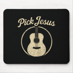 Pick Jesus - Vintage Christian Guitar Worship Tank Mouse Pad