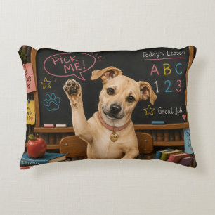 Pick Me! Cute School Dog Raising Paw Accent Pillow