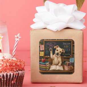 Pick Me! Cute School Dog Raising Paw Square Sticker
