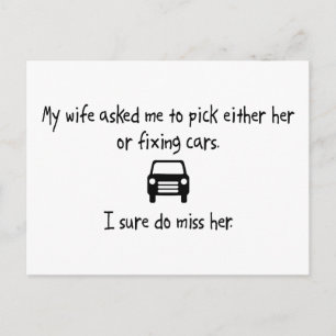 Pick Wife or Fixing Cars Postcard