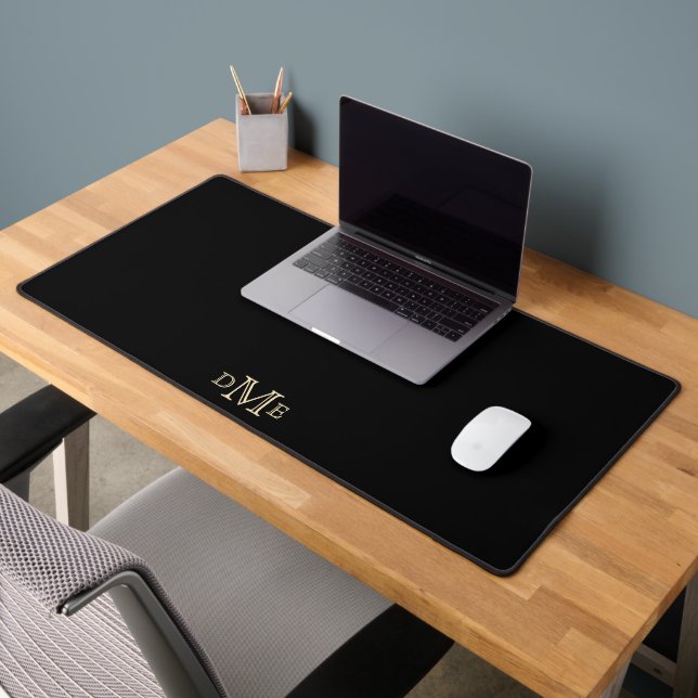Pick Your Background Gold Monogram Minimalist Desk Mat (Office 2)