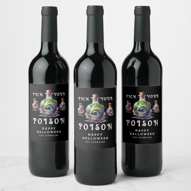 Pick Your Poison Halloween Cocktail Party  Wine Label (Bottles)