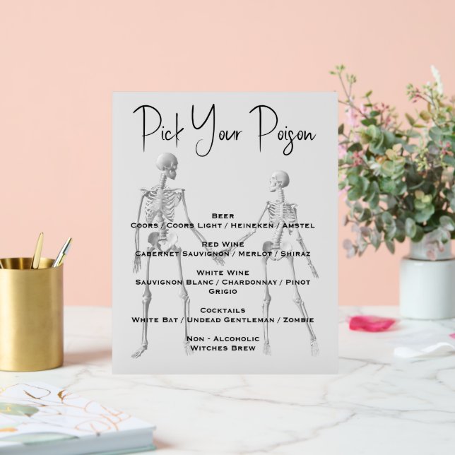 Pick Your Poison Skeleton Wedding Bar Menu Acrylic Sign (Wedding)