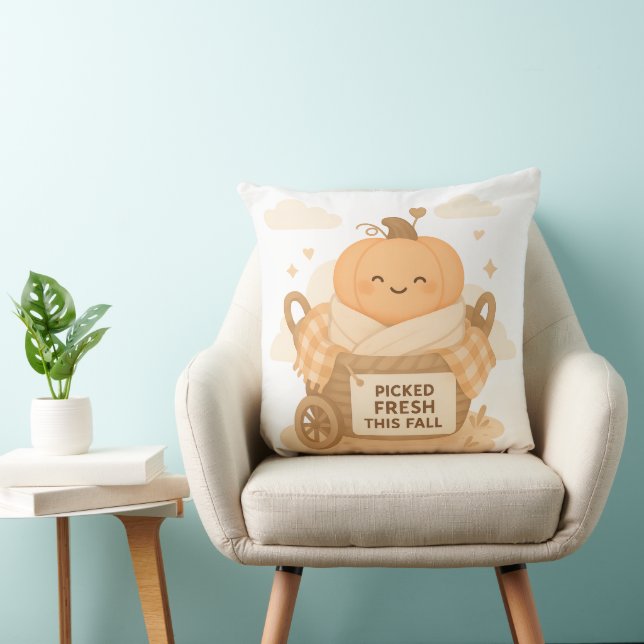 Picked Fresh This Fall Cute Pumpkin Halloween Throw Pillow (Chair)