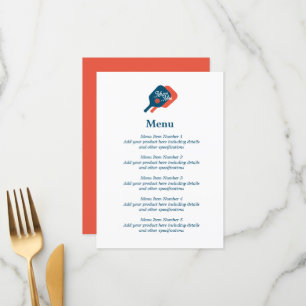 Pickelball wedding menu with paddle racket logo