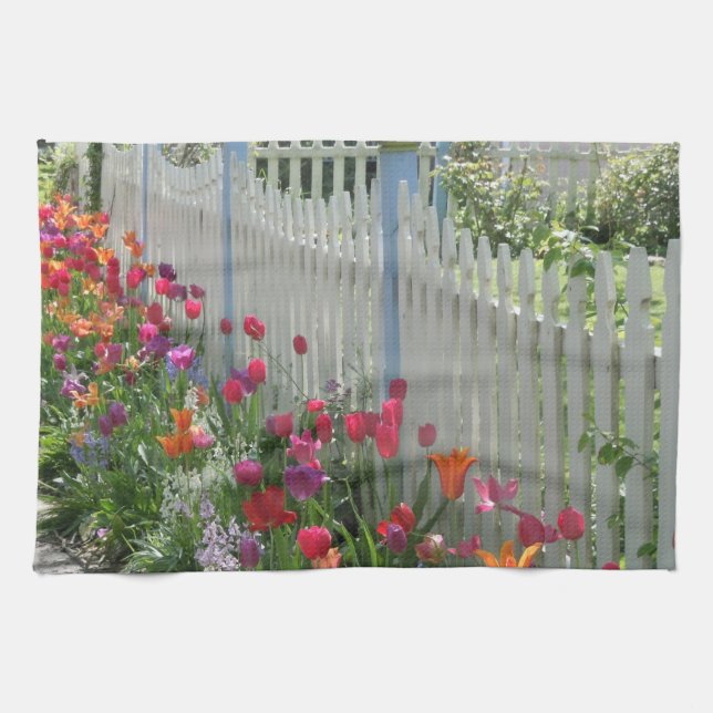 Picket Blanc clôture avec serviette de cuisine Tul (Horizontal)