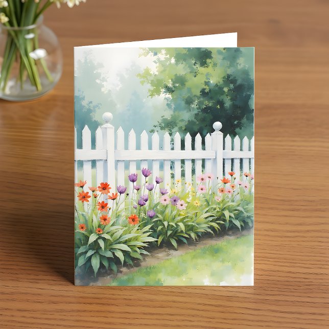 Picket Fence with Flowers Thinking of You Card (Creator Uploaded)