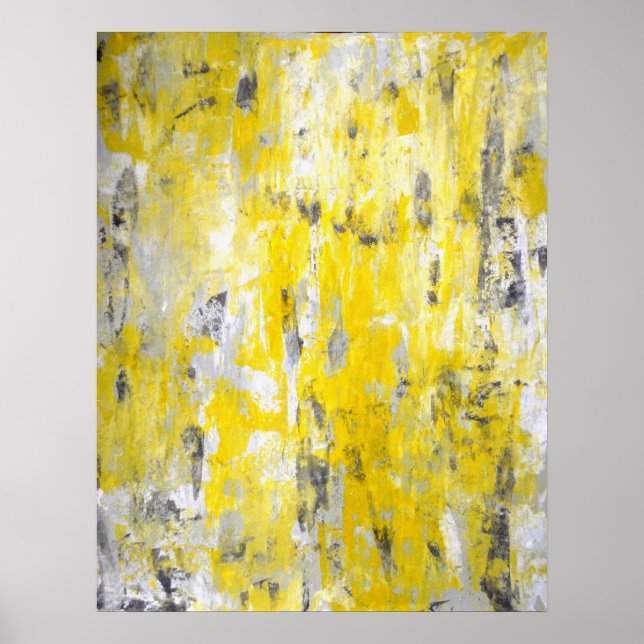 'Picking Around' Grey and Yellow Abstract Art Poster (Front)