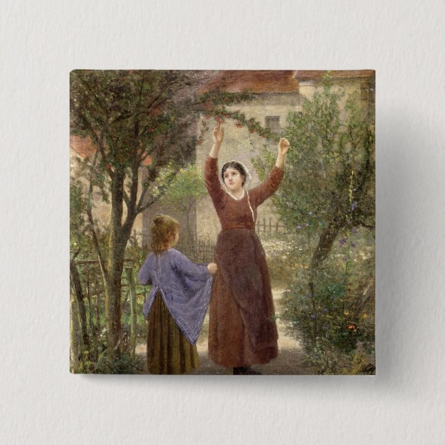 Picking Cherries 2 Inch Square Button (Front)