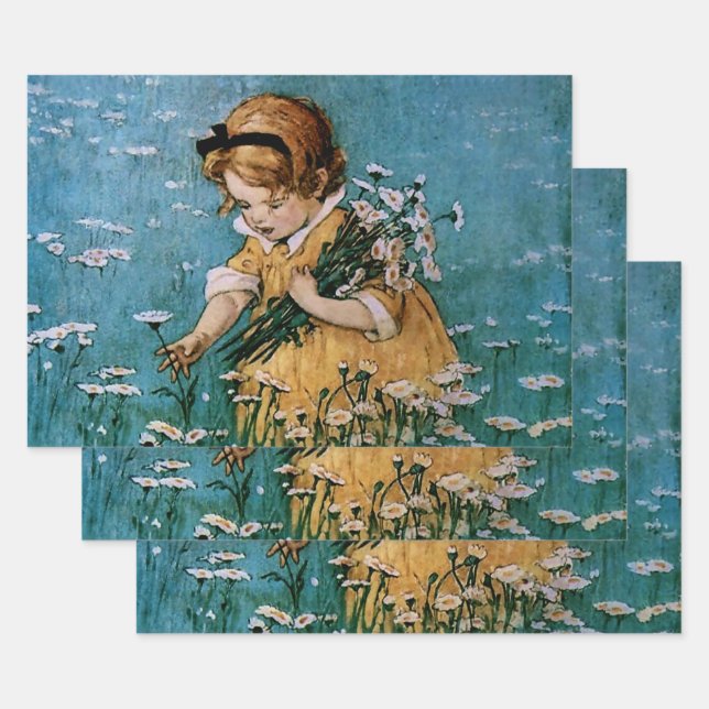 Picking Daisies by Jessie Willcox Smith Wrapping Paper Sheet (Set)