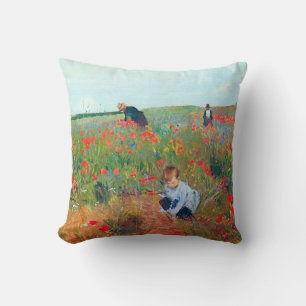 Picking Flowers in a Field, Mary Cassatt Throw Pillow