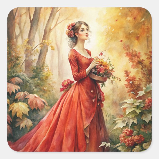 Picking Flowers Square Sticker (Front)