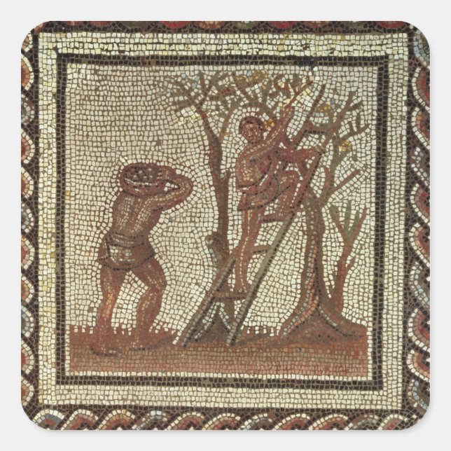 Picking Fruit, Roman Mosaic Square Sticker (Front)