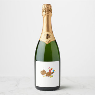 Pickle Ball Player Turkey Paddleball Thanksgiving Sparkling Wine Label