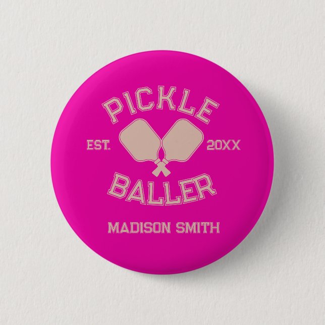 Pickle Baller Pickleball Collegiate Typography 2 Inch Round Button (Front)