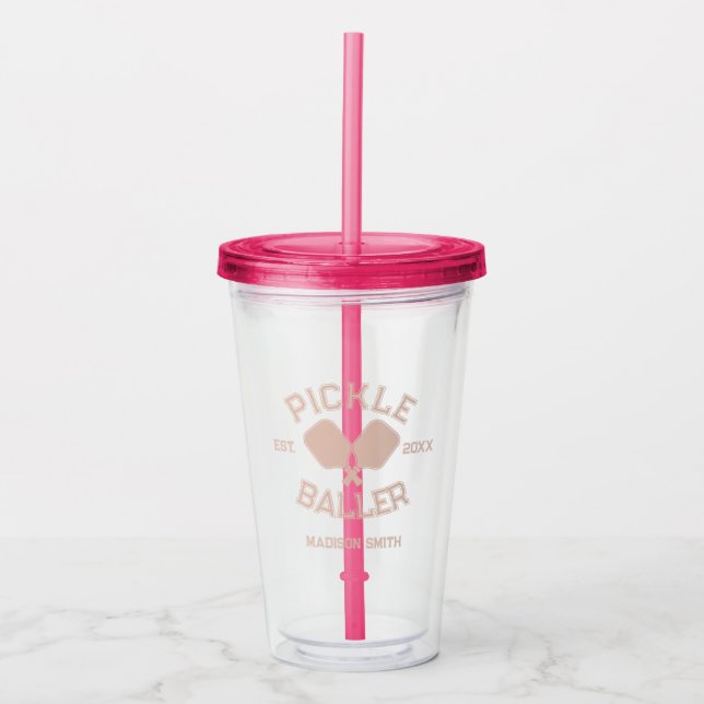 Pickle Baller Pickleball Collegiate Typography Acrylic Tumbler (Front)