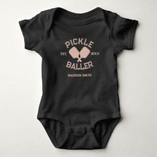 Pickle Baller Pickleball Collegiate Typography Baby Bodysuit