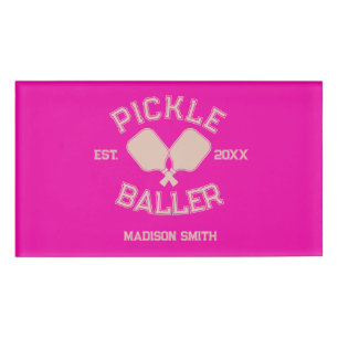 Pickle Baller Pickleball Collegiate Typography Name Tag